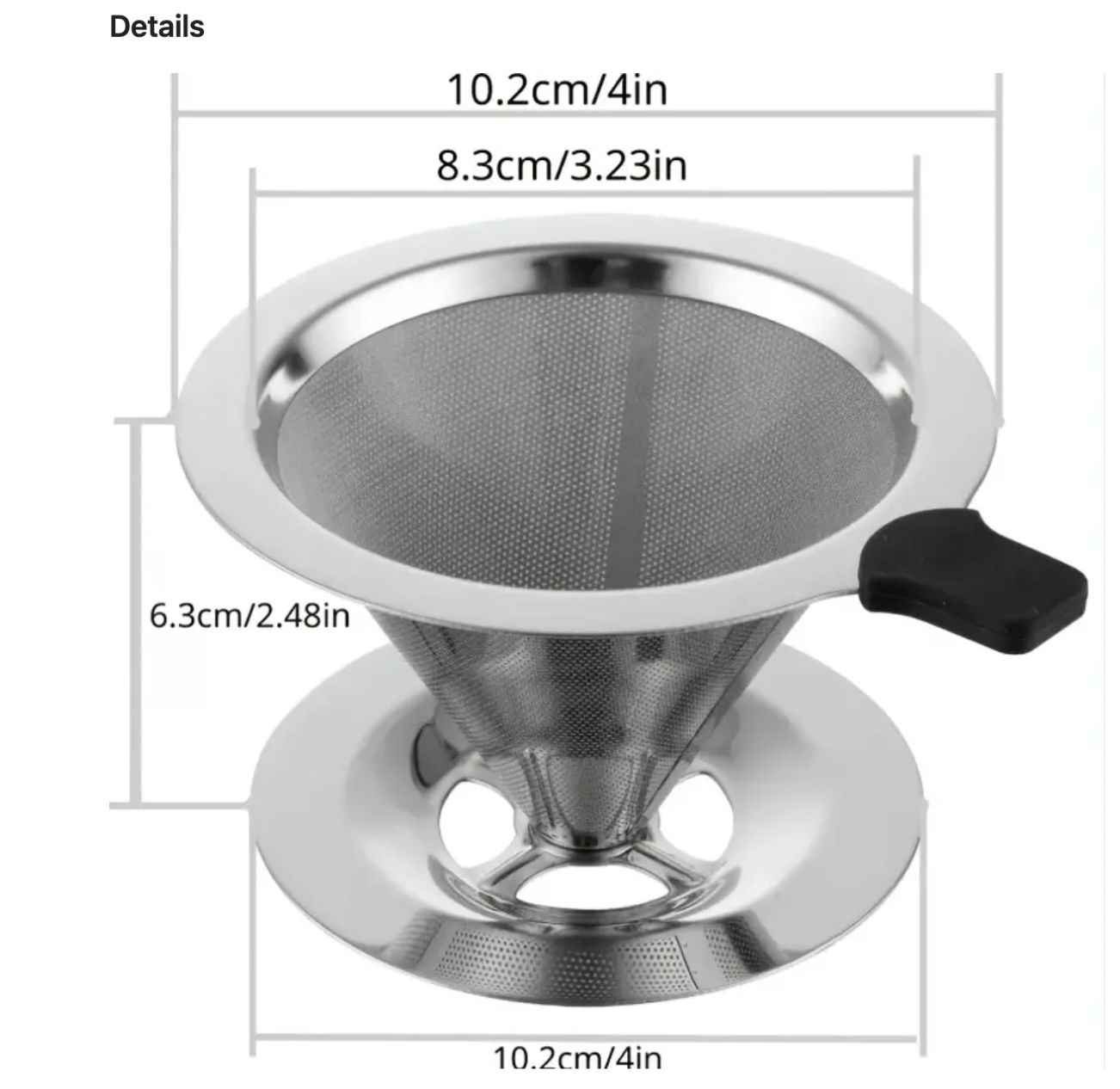 Stainless Steel Pour Over Coffee Filter with Stand - Paperless Dripper for Manual Reusable Brewing, Single Drip Brew Design with Double Mesh Liner